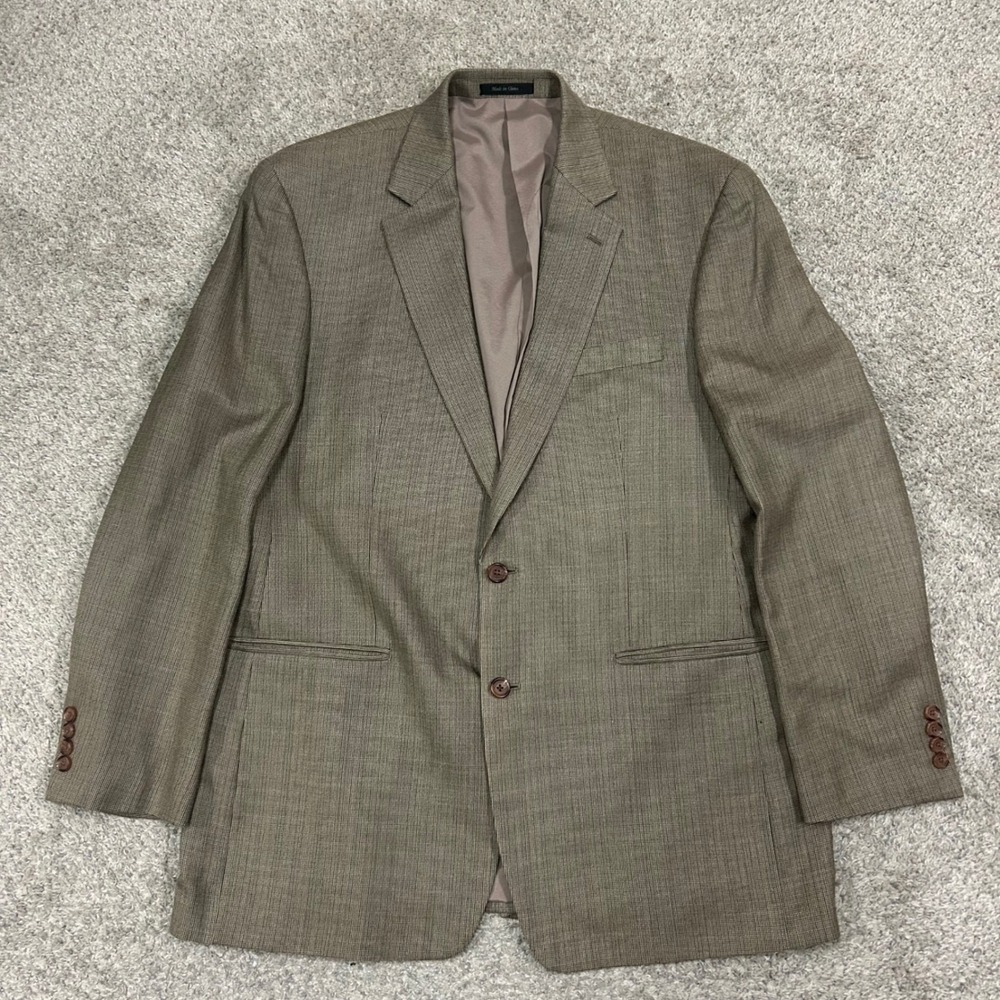 Lauren Ralph Lauren Blazer Sport Coat 44L Brown Silk Wool Micro Houndstooth - Picture 2 of 9